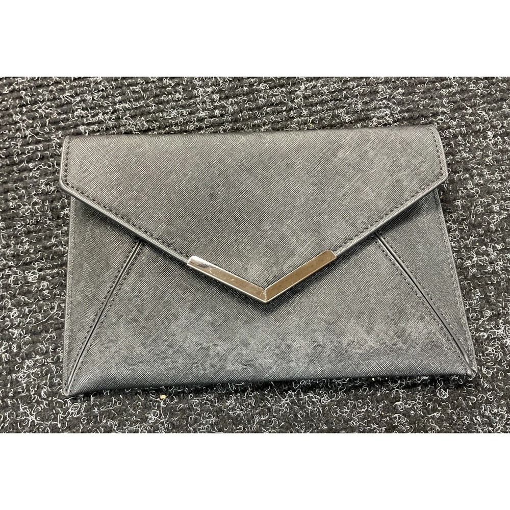 Dexmay Gray Envelope Clutch Gold V Bar Accent‎ Faux Leather Evening Bag